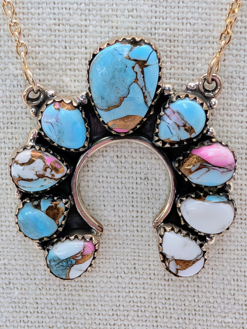 Cotton Candy Turquoise S925 Sterling Silver Gemstone Naja Necklace